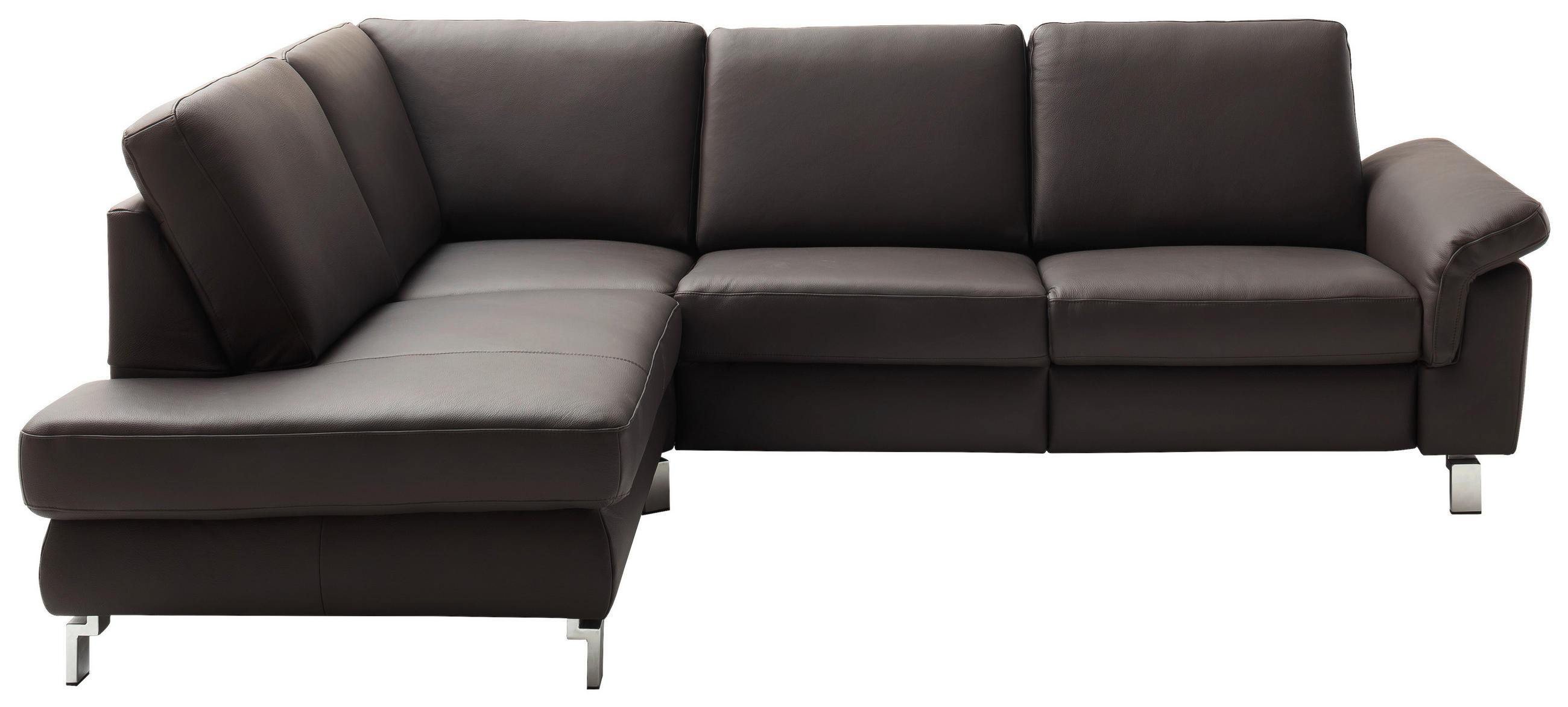 ECKSOFA Braun Echtleder  - Chromfarben/Braun, Design, Leder/Metall (200/271cm) - Pure Home Lifestyle