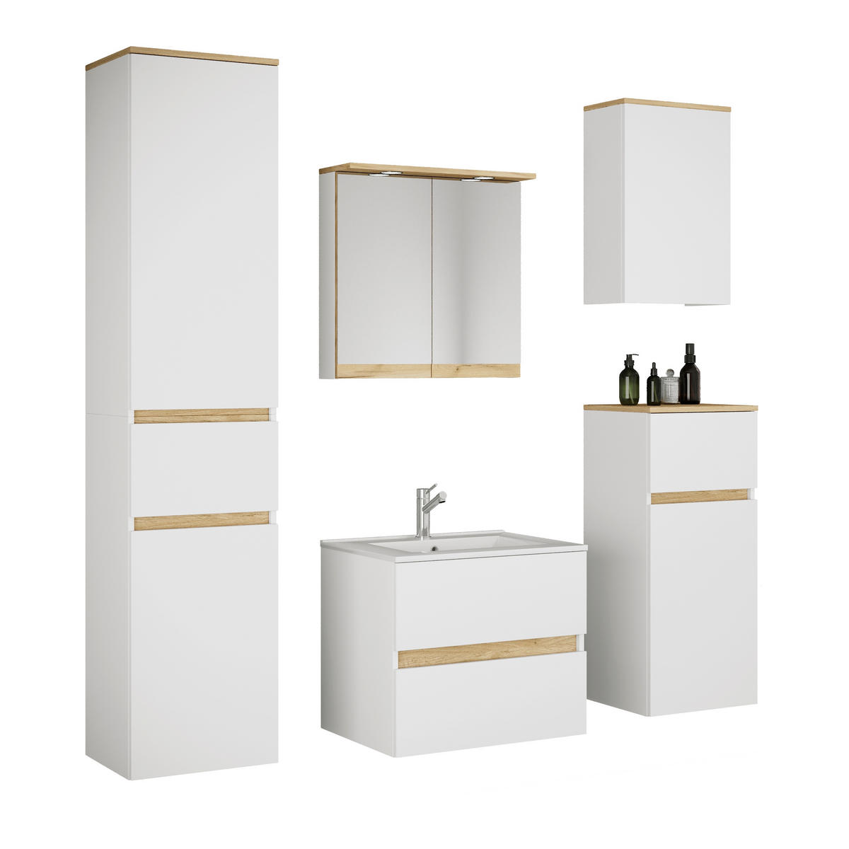 BADEZIMMER 6-teilig 141 cm  - Honigeiche/Weiss, Trend, Keramik/Holzwerkstoff (141cm) - MID.YOU