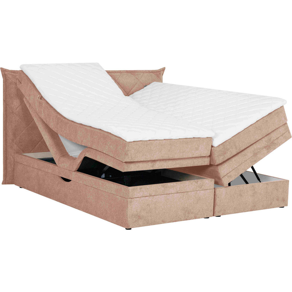 Thumbnail - Welnova Boxspringbett, Hellrosa, Textil, H4, 7-Zonen, Höhe ca. 17 cm, 180x200 cm, gepolstertes Kopfteil, in verschiedene...