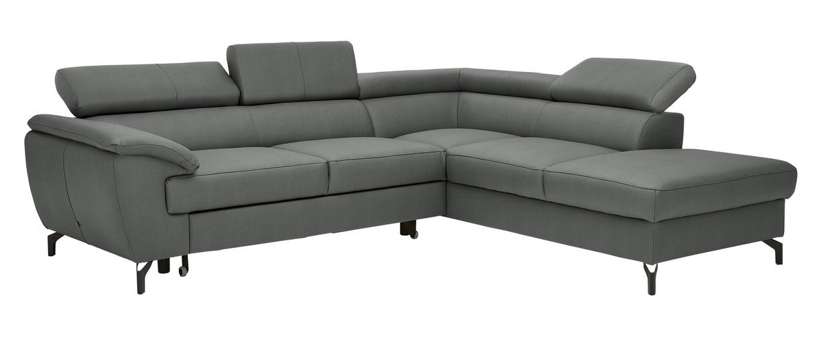 ECKSOFA Echtleder Anthrazit  - Anthrazit/Schwarz, Design, Leder/Metall (256/220cm) - Celina Home
