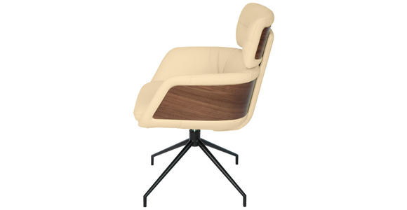 ARMLEHNSTUHL  Lederauswahl, Wippfunktion, Sitzfläche 360° drehbar, automatische Rückholfunktion  Echtleder  - Beige/Walnussfarben, Design, Leder/Holz (62/92/66cm) - Dieter Knoll