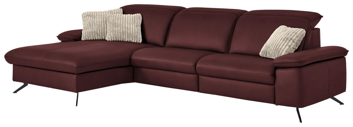 ECKSOFA  Echtleder Beere  - Beere/Schwarz, Design, Leder/Metall (169/307cm) - Beldomo Premium