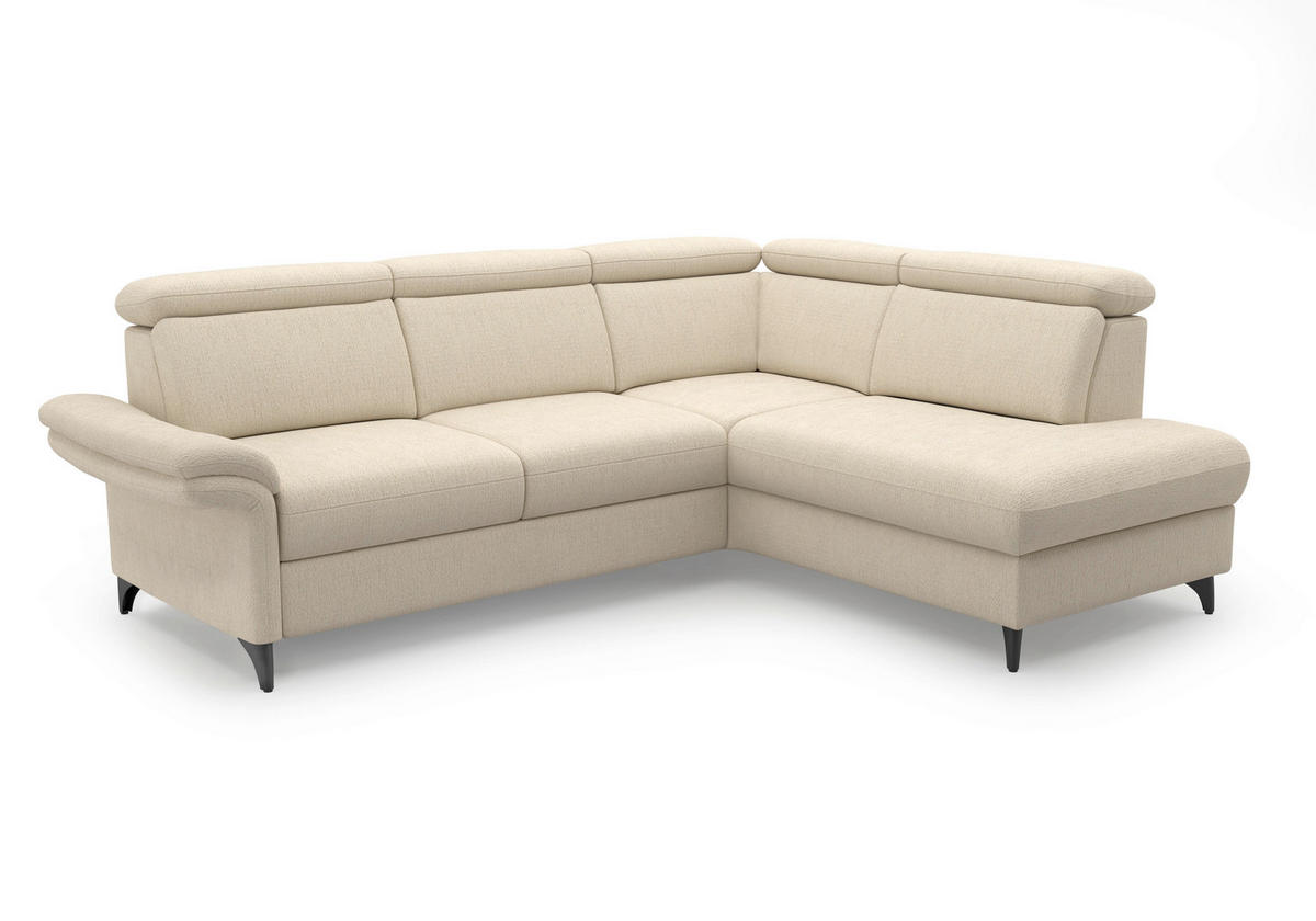 ECKSOFA GLENDALE E in Chenille Sandfarben  247/193 cm  - Sandfarben/Schwarz, KONVENTIONELL, Textil/Metall (247/193cm) - Sit & More
