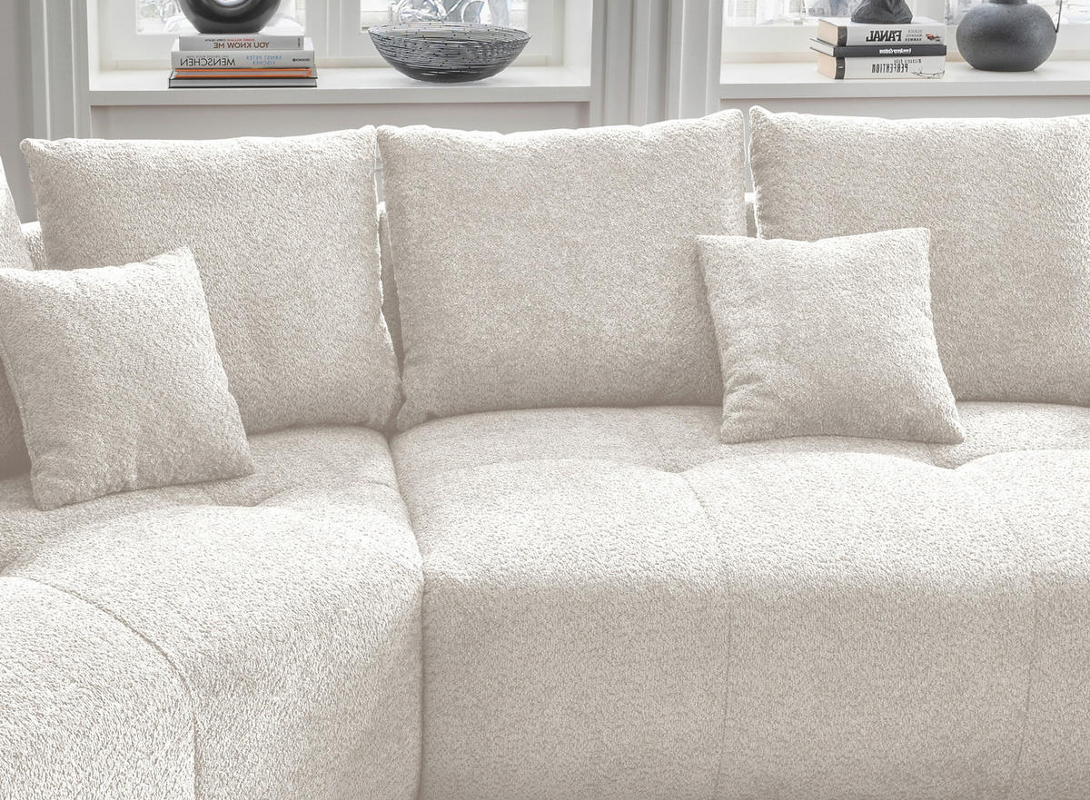 BIGSOFA Bouclé Weiß  - Schwarz/Weiß, MODERN, Kunststoff/Textil (323/91/155cm) - Livetastic