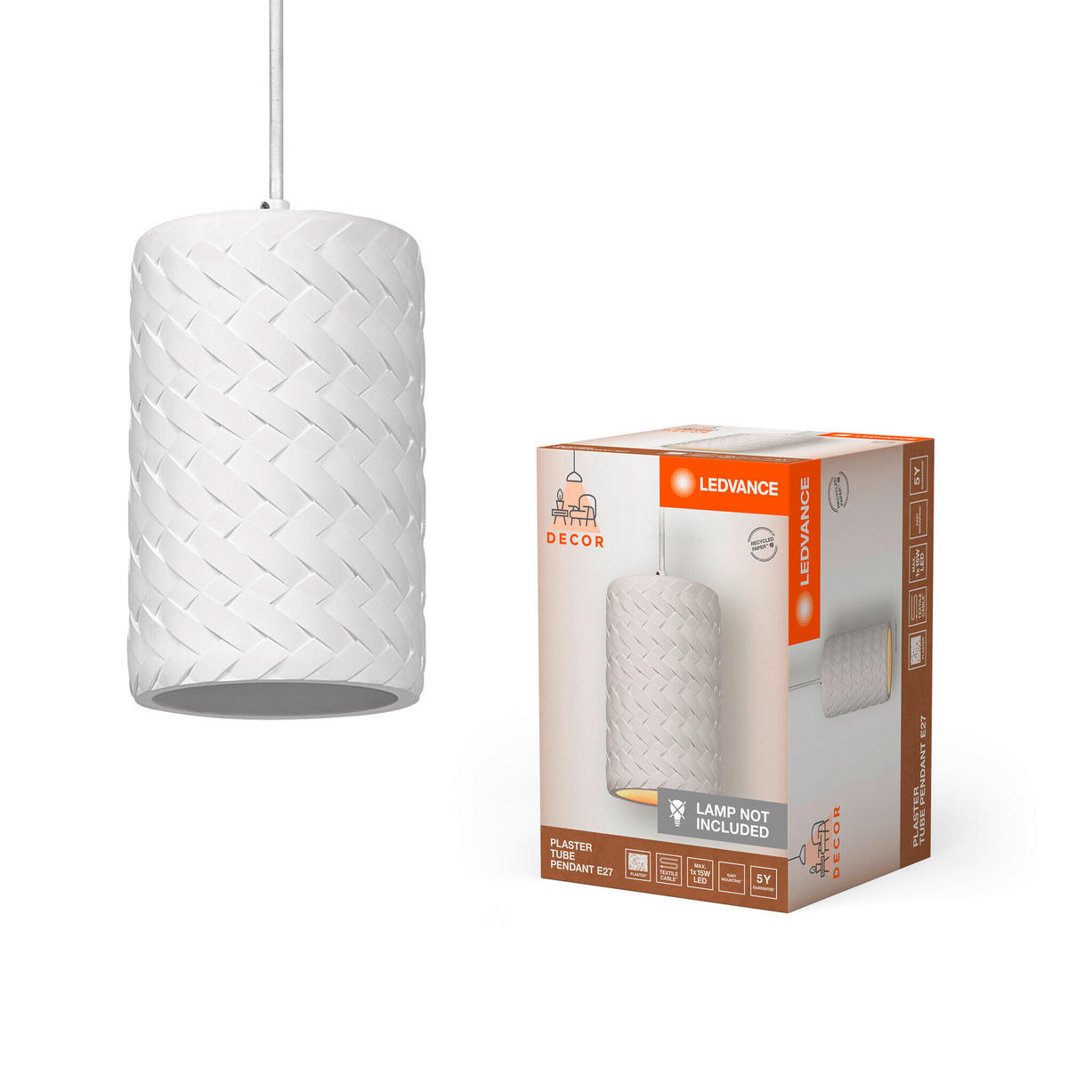 HÄNGELEUCHTE 14/128 cm  - Weiß, Basics, Stein/Metall (14/128cm) - Ledvance