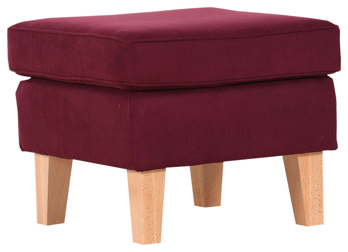 HOCKER in Textil Dunkelrot  - Eichefarben/Dunkelrot, Design, Holz/Textil (55/44/55cm) - MID.YOU