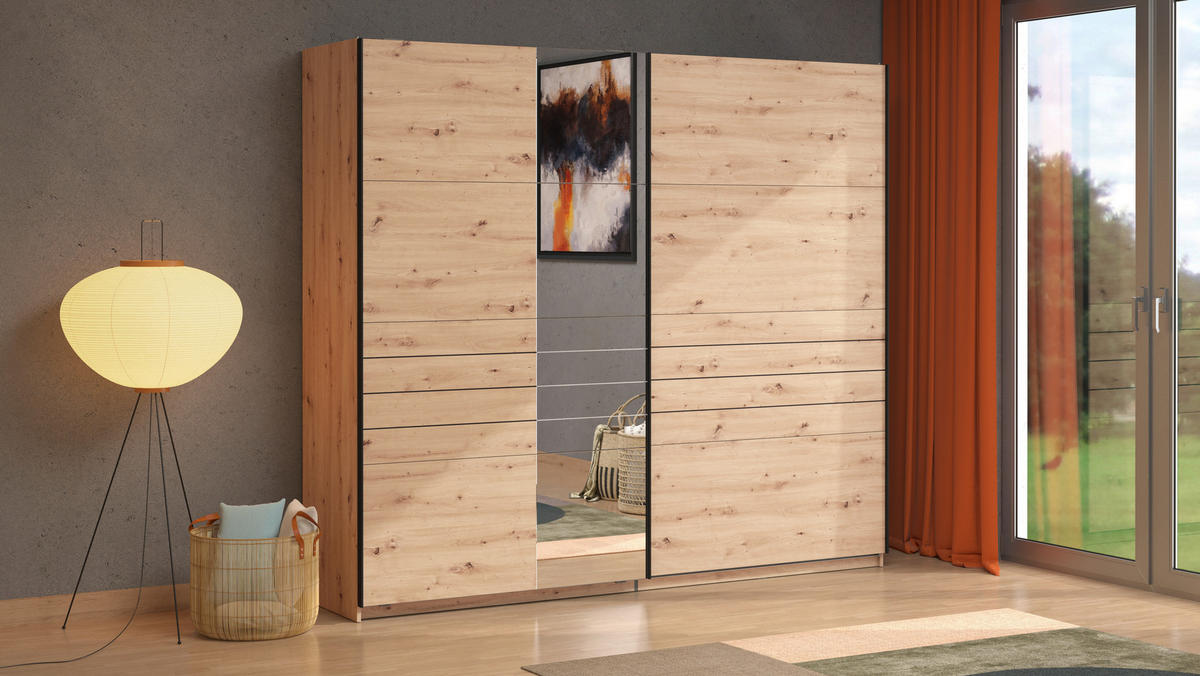 SKRIŇA S POS. DVER. – HOR.VED, dub artisan, 245/217,5/61 cm - čierna/dub artisan, Basics, kov/kompozitné drevo (245/217,5/61cm) - Xora