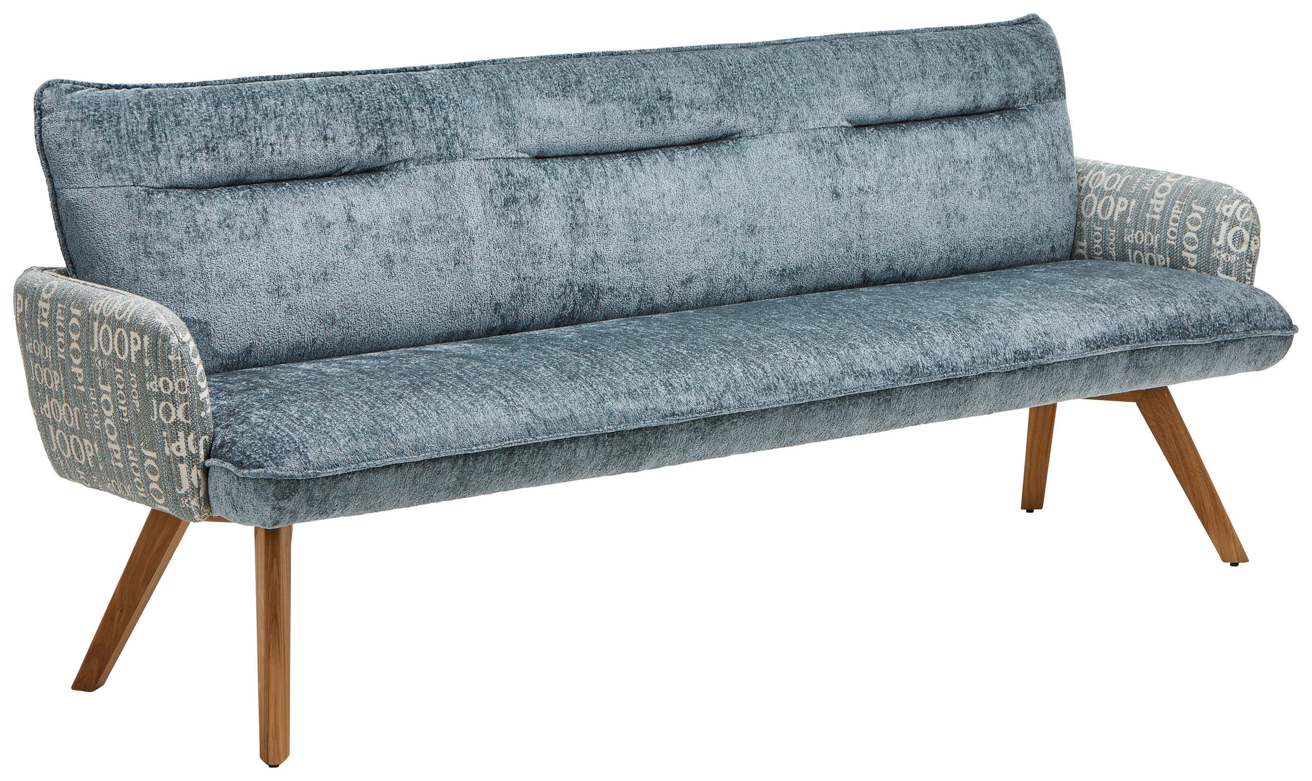 SITZBANK 220/91/67 cm Chenille, Flachgewebe Eichefarben, Graublau Asteiche, Buche massiv, Schichtholz  - Graublau/Eichefarben, Design, Holz/Textil (220/91/67cm) - Joop!