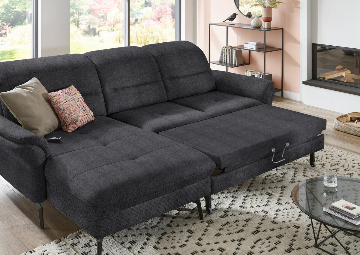 ECKSOFA in Flachgewebe Schwarz  - Schwarz, Konventionell, Textil/Metall (181/260cm) - Beldomo Speed