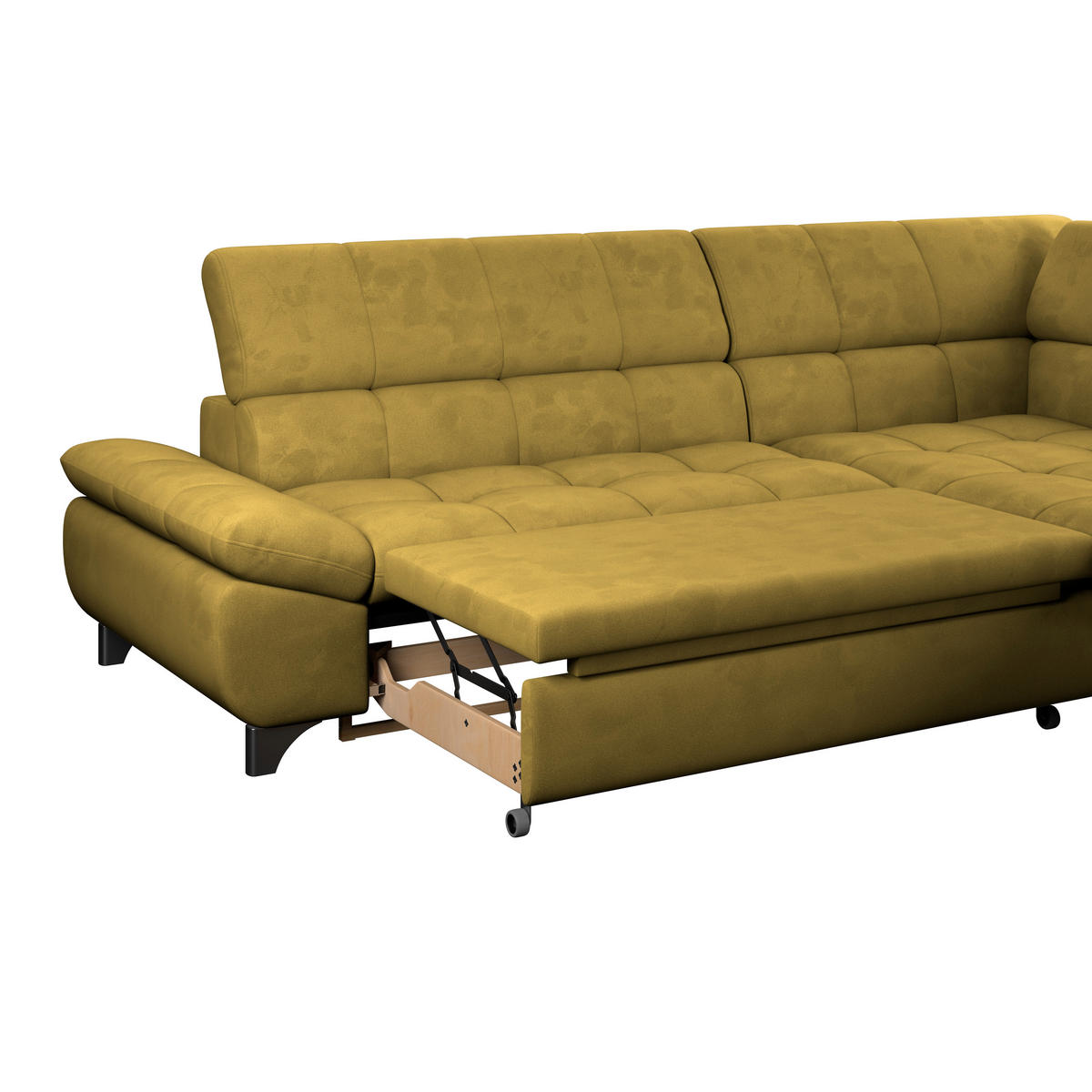 ECKSOFA Senfgelb Chenille  - Chromfarben/Senfgelb, KONVENTIONELL, Textil/Metall (312/234cm) - Livetastic