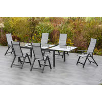 ZÁHRADNÝ STÔL, kov, sklo, 150-220/90/75 cm - sivá/grafitová, Konventionell, kov/sklo (150-220/90/75cm) - Gardenson