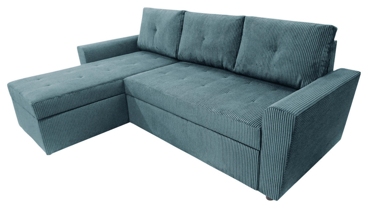 ECKSOFA TERMOLI in Cord Hellblau  155/231 cm  - Schwarz/Hellblau, Design, Kunststoff/Textil (155/231cm) - MID.YOU