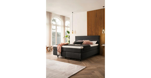 BOXSPRINGBETT 180/200 cm,  in Dunkelgrau, Matratze, Kissen, gepolstertes Kopfteil, Topper, H2 + H3 = mittel + fest  - Dunkelgrau/Schwarz, KONVENTIONELL, Holz/Textil (180/200cm) - Novel