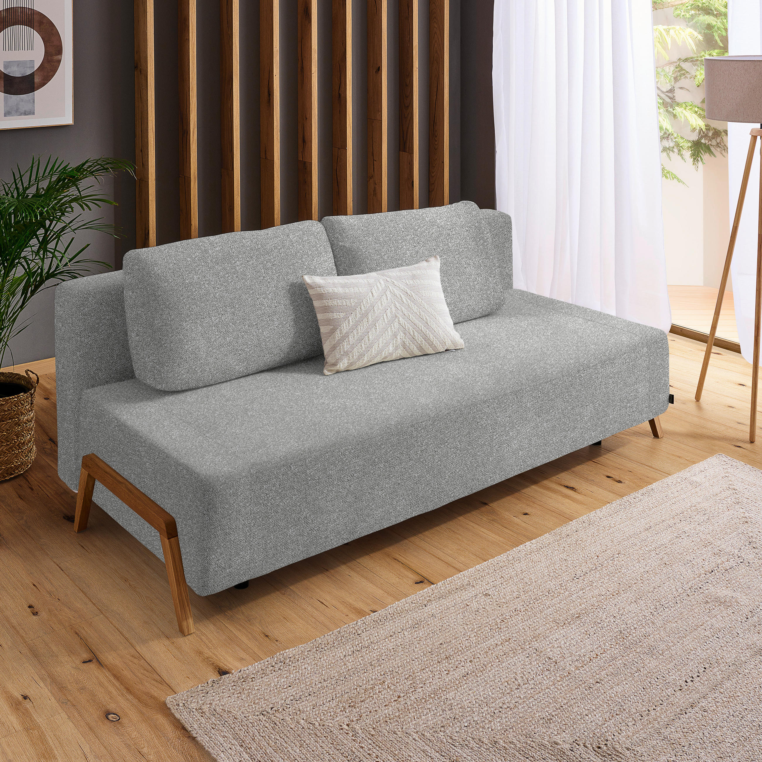 SCHLAFSOFA in Textil Hellgrau  - Hellgrau/Naturfarben, Design, Holz/Textil (211/88/102cm) - Niels Andersson