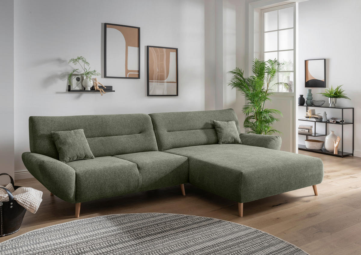 ECKSOFA in Chenille Dunkelgrün  - Wildeiche/Dunkelgrün, Modern, Holz/Textil (290/166cm) - MID.YOU
