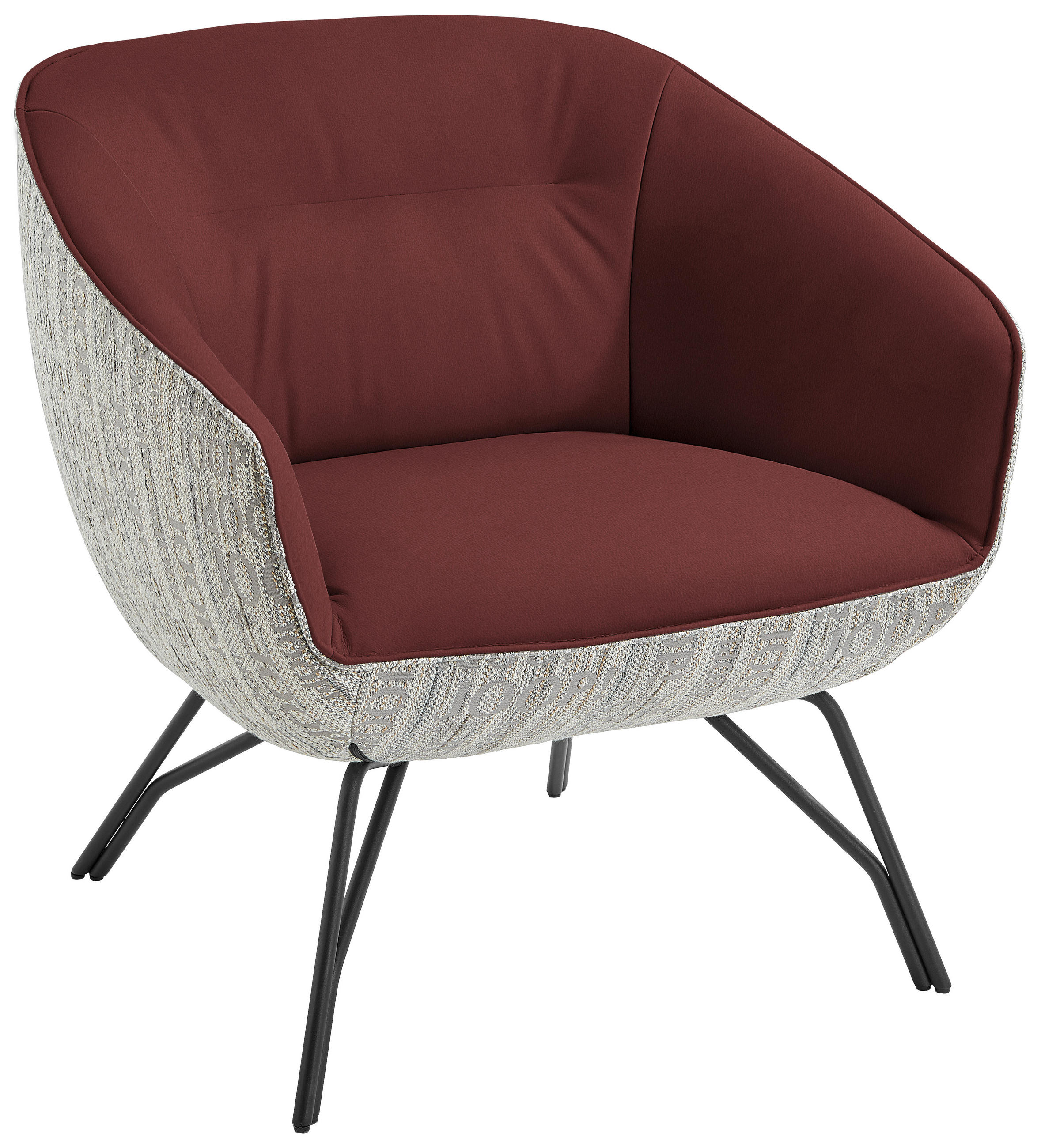 COCKTAILSESSEL in Struktur Echtleder Grau, Rot  - Anthrazit/Rot, Design, Leder/Textil (76/80/73cm) - Joop!