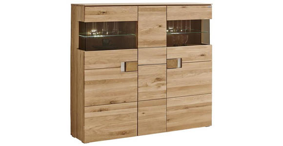 HIGHBOARD 155/142,9/38 cm - Eichefarben/Transparent, KONVENTIONELL, Glas/Holz (155/142,9/38cm) - Cantus