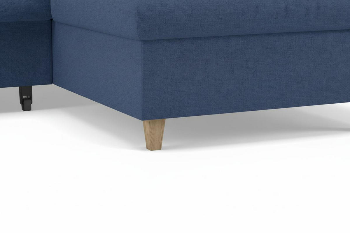WOHNLANDSCHAFT Bouclé Blau  - Blau/Buchefarben, Design, Holz/Holzwerkstoff (310/160/145cm) - MID.YOU