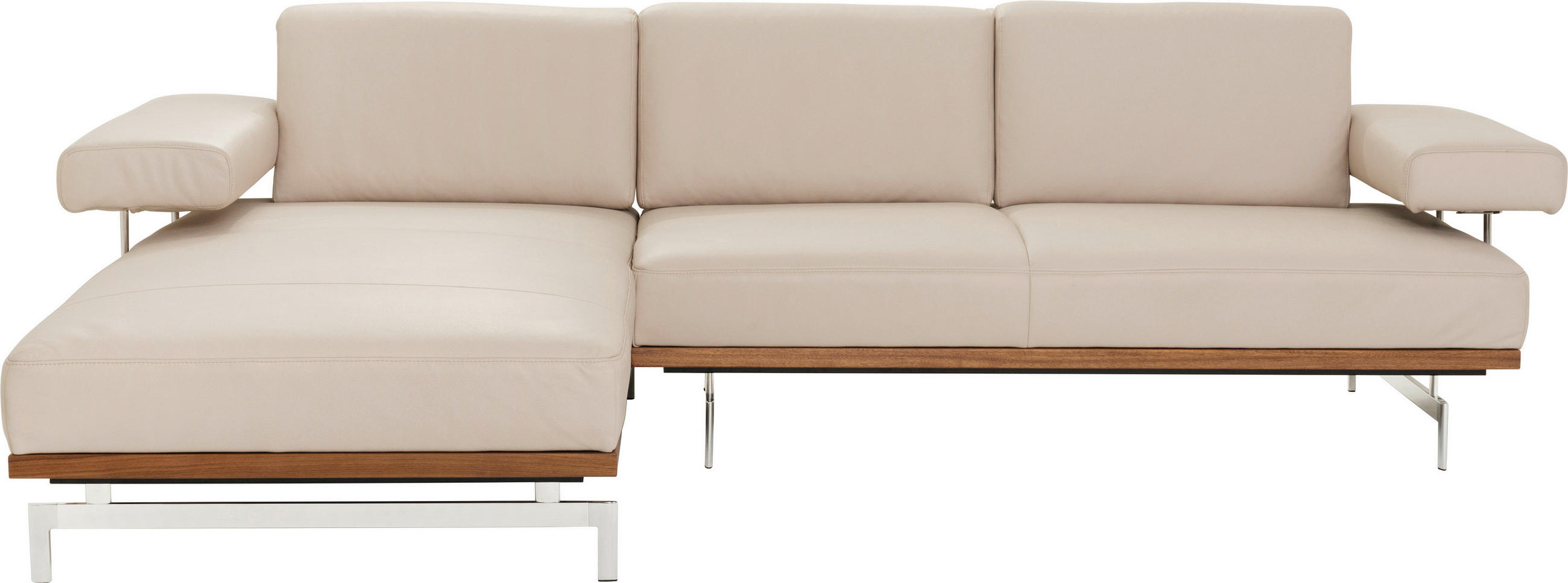 ECKSOFA in Echtleder Creme  237/295 cm  - Creme/Alufarben, Design, Leder/Metall (237/295cm) - Joop!