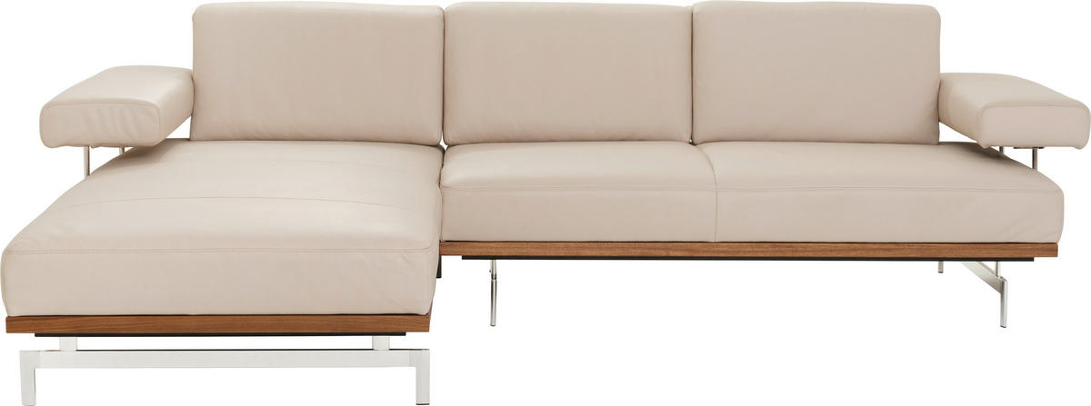 ECKSOFA in Echtleder Creme  237/295 cm  - Creme/Alufarben, Design, Leder/Metall (237/295cm) - Joop!