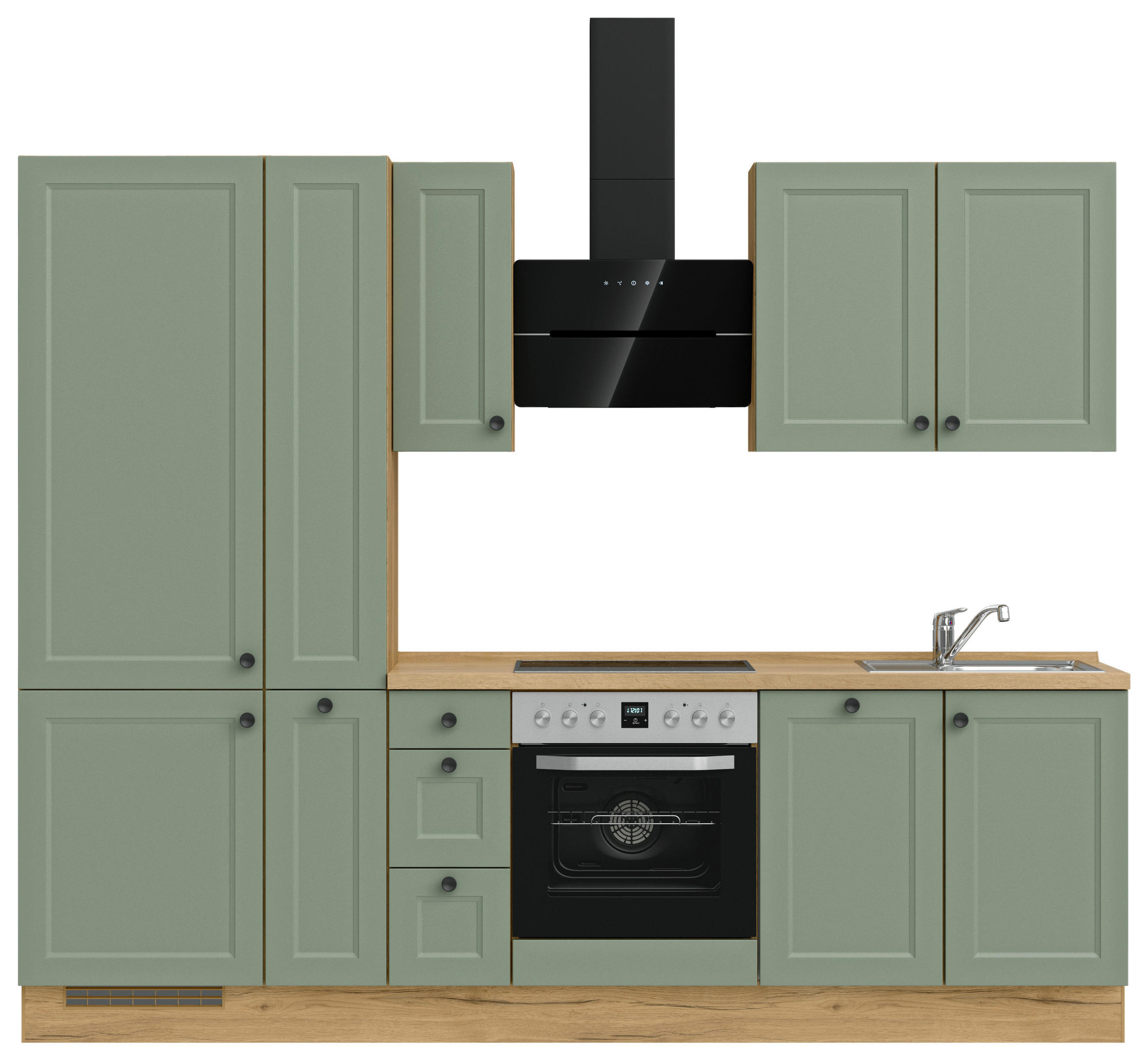 KÜCHENLEERBLOCK 270 cm   in Grün, Eichefarben  - Eichefarben/Schwarz, MODERN, Holzwerkstoff/Metall (270cm) - Nobilia