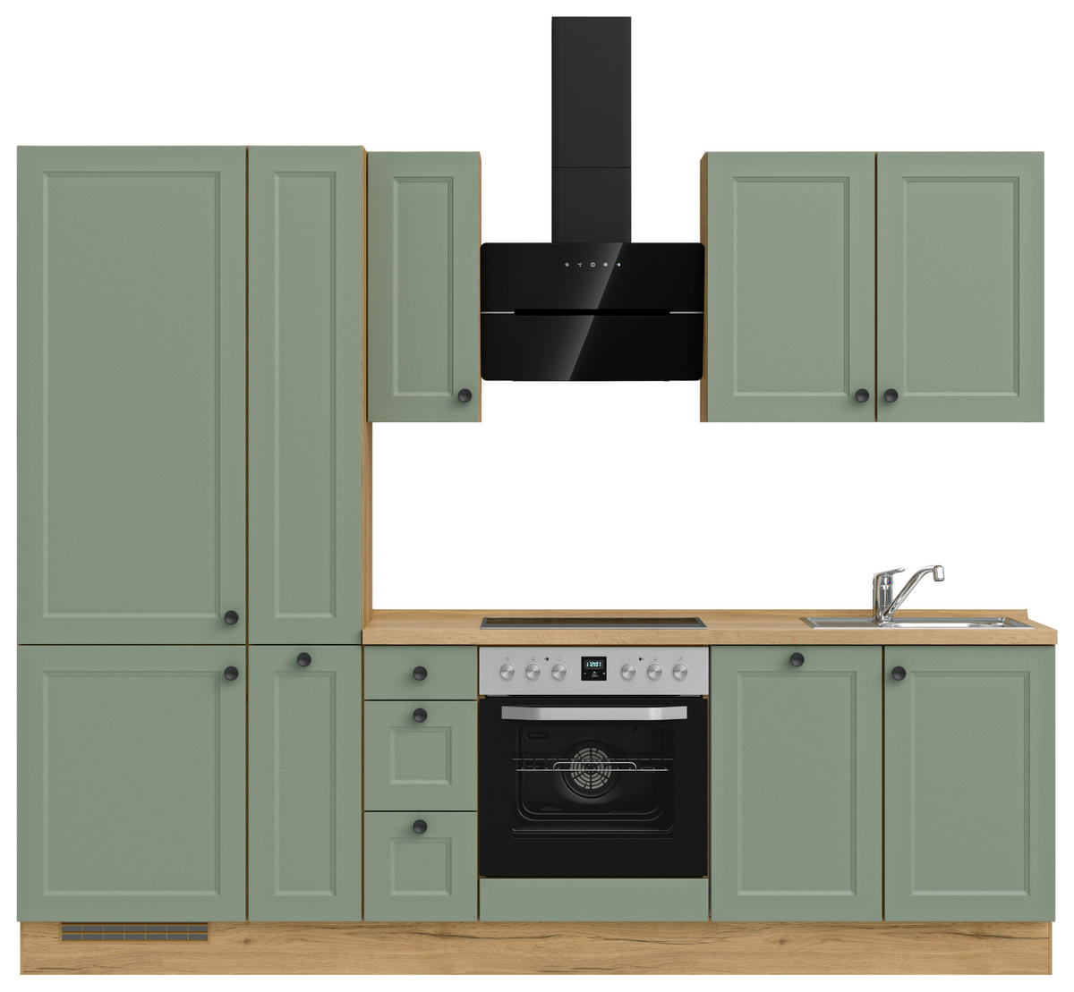 KÜCHENLEERBLOCK 270 cm   in Grün, Eichefarben  - Eichefarben/Schwarz, MODERN, Holzwerkstoff/Metall (270cm) - Nobilia