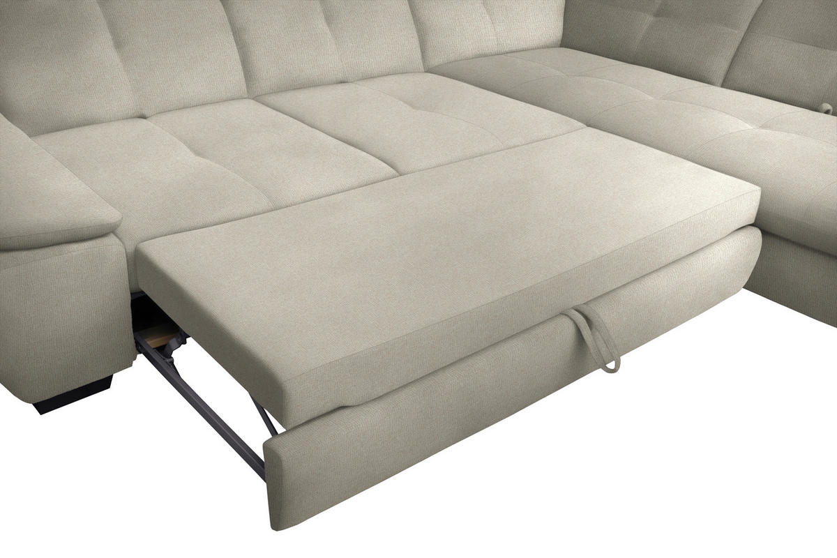 ECKSOFA in Flachgewebe Ecru  - Ecru/Schwarz, Design, Textil/Metall (242/313cm) - Xora