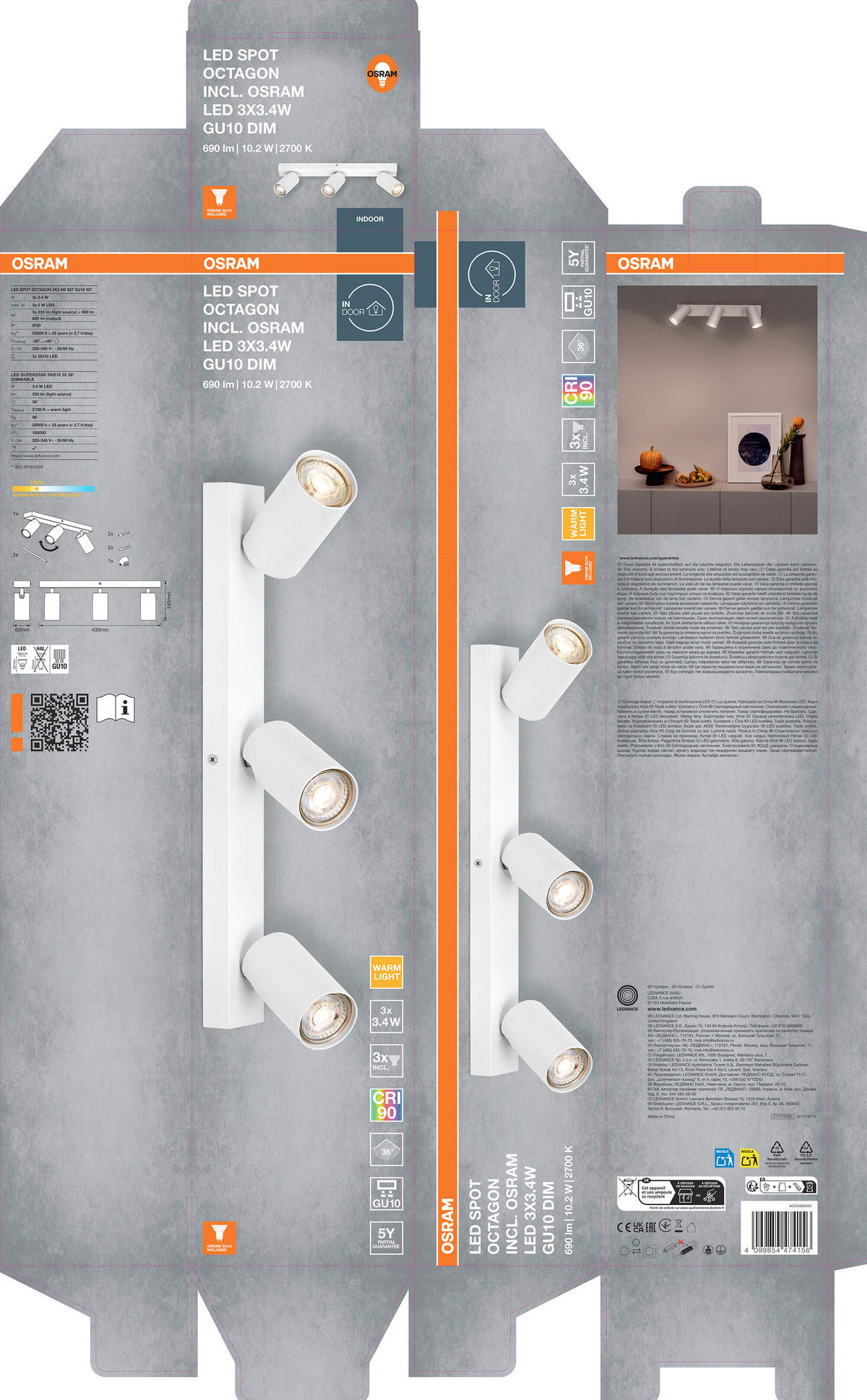 LED-STRAHLER 43/6/14 cm   - Weiß, Basics, Metall (43/6/14cm) - Osram