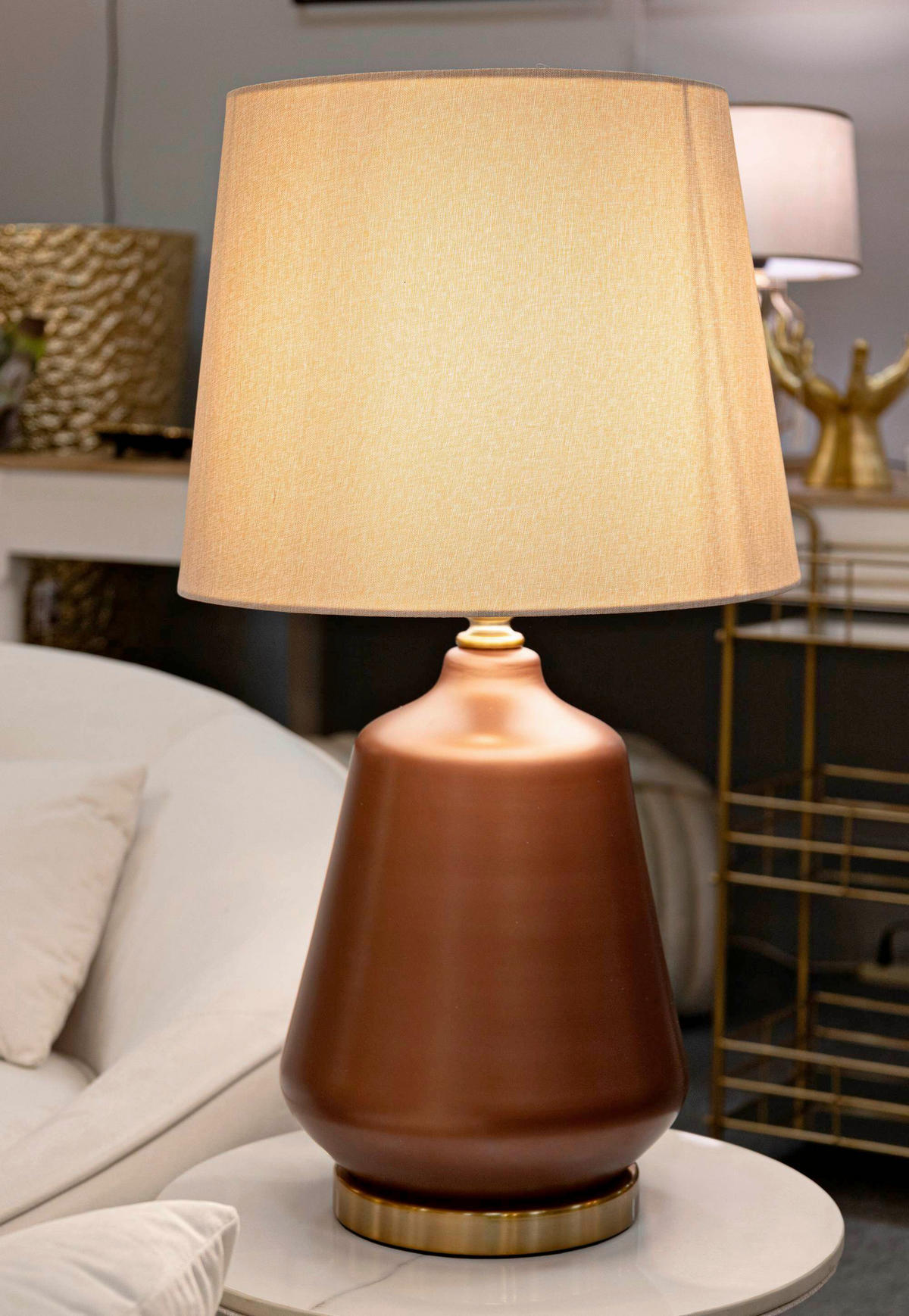 TISCHLEUCHTE   - Goldfarben/Braun, Basics, Glas/Textil (35.5/65/35.5cm)