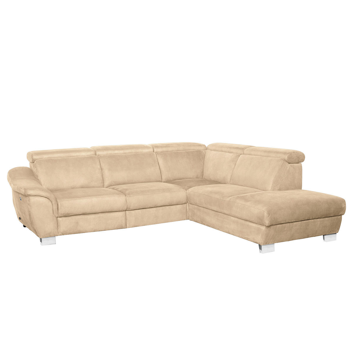 ECKSOFA Beige Mikrofaser Rücken echt, Relaxfunktion, Kopfteilverstellung  - Chromfarben/Beige, Design, Textil/Metall (276/238cm) - Livetastic