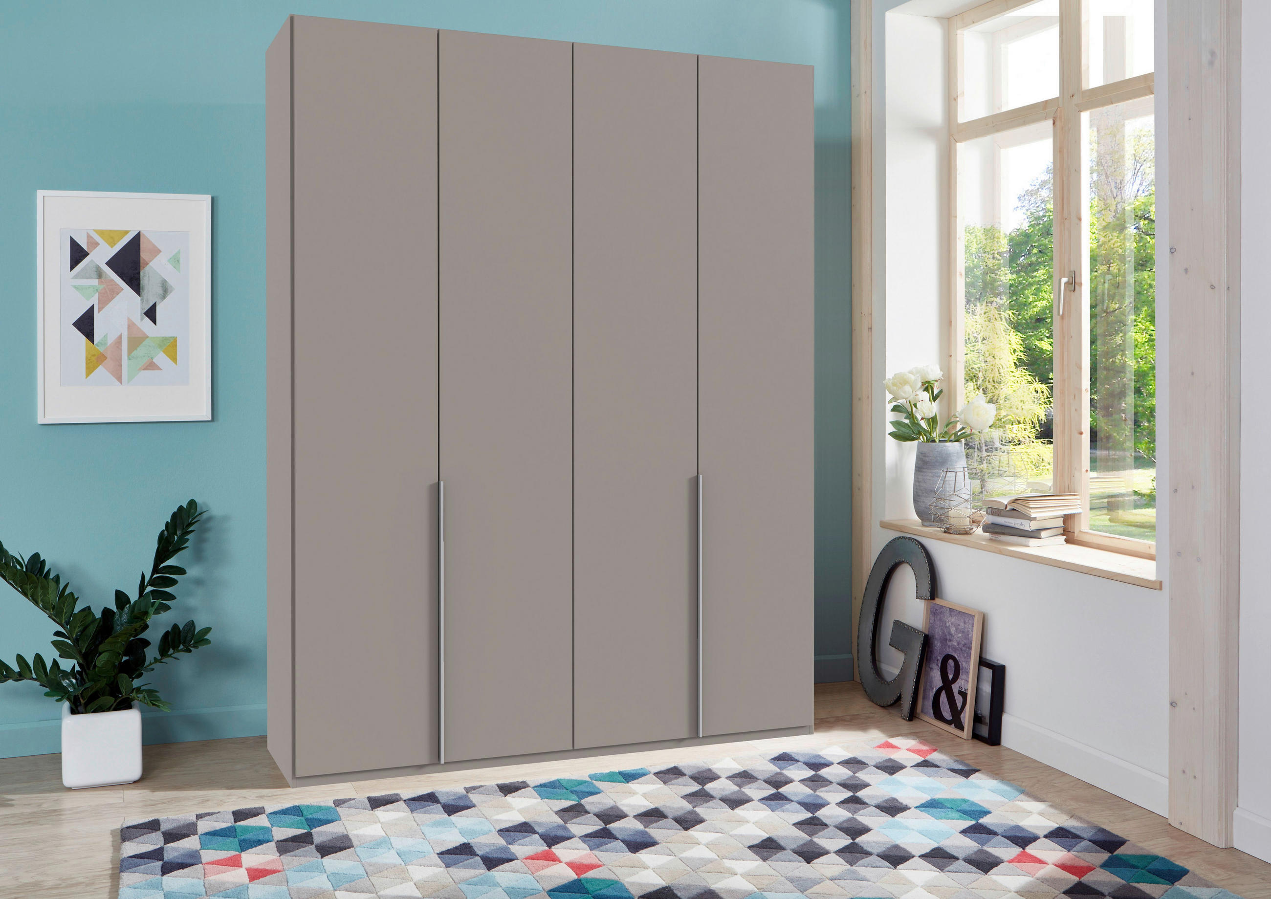 DREHTÜRENSCHRANK in Grau, Sahara  - Alufarben/Grau, Modern, Holzwerkstoff/Metall (180/236/58cm) - MID.YOU