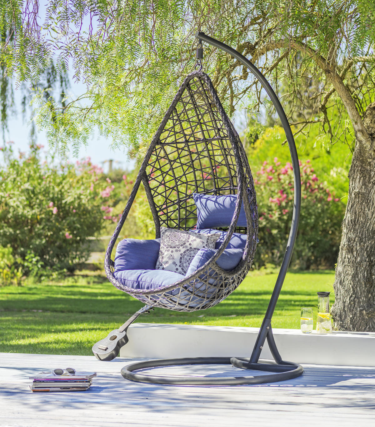 FÜGGŐFOTEL 122/200/104 cm  - kék/szürke, Design, műanyag/textil (122/200/104cm) - Ambia Garden