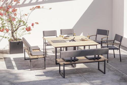GARTENTISCH 140/140/75 cm  - Graphitfarben/Teakfarben, Design, Holz/Metall (140/140/75cm) - Zebra 