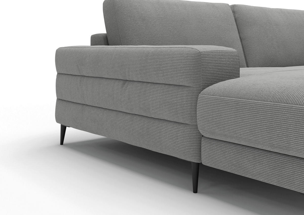 WOHNLANDSCHAFT Badia Base Silberfarben Feincord  - Silberfarben/Schwarz, Design, Textil/Metall (177/376/177cm) - Dieter Knoll