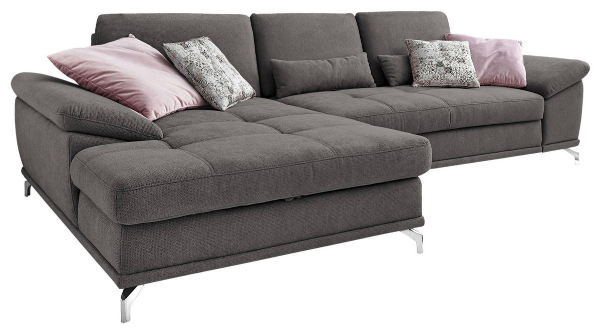 ECKSOFA Grau Flachgewebe Sitztiefenverstellung  - Silberfarben/Grau, KONVENTIONELL, Textil/Metall (176/301cm) - Sit & More