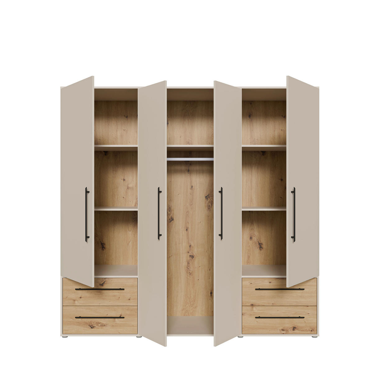 DREHTÜRENSCHRANK 205,9/200,1/58,8 cm,  in Sandfarben, Eiche Artisan, 4 Tür(en)  - Sandfarben/Schwarz, KONVENTIONELL, Holzwerkstoff/Kunststoff (205,9/200,1/58,8cm) - Milino