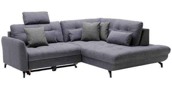 ECKSOFA in Flachgewebe, Leinenoptik Dunkelgrau  - Dunkelgrau/Schwarz, Design, Textil/Metall (247/208cm) - Xora