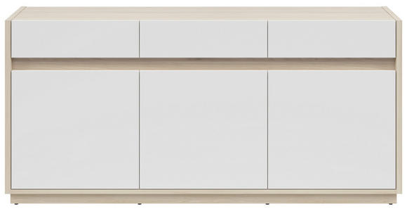 SIDEBOARD Weiß, Eichefarben Beleuchtung, Einlegeböden, Füße  - Eichefarben/Schwarz, KONVENTIONELL, Holzwerkstoff/Kunststoff (173,5/80,8/42cm) - Hom`in