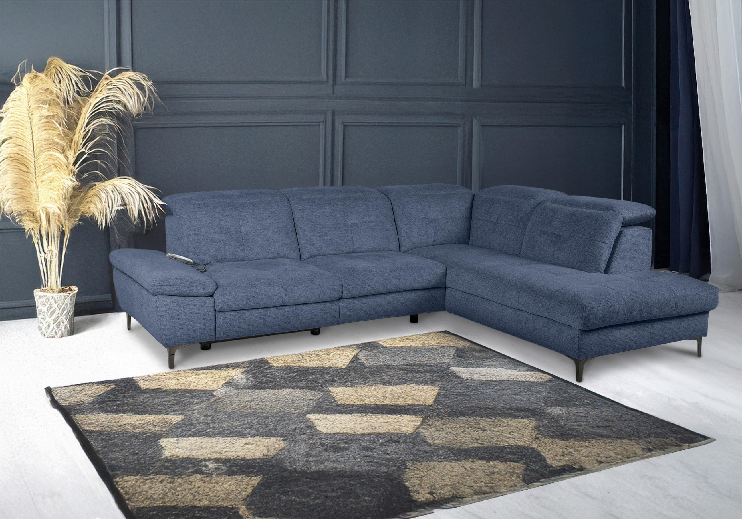 ECKSOFA Blau Webstoff  - Blau/Schwarz, KONVENTIONELL, Textil/Metall (288/225cm) - Carryhome