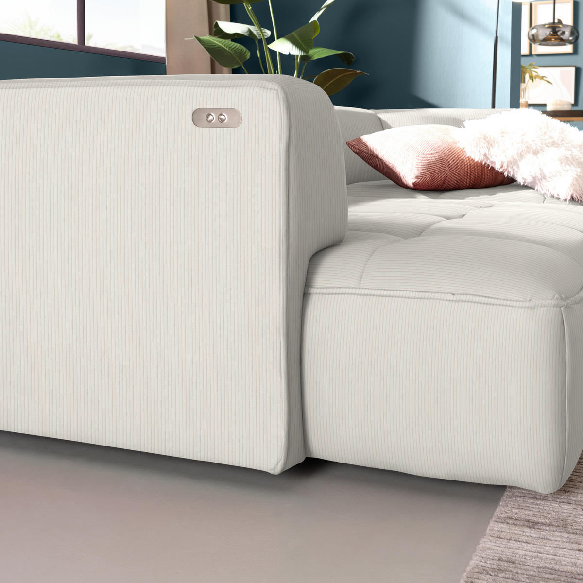 ECKSOFA Feincord Creme  - Creme/Schwarz, Design, Kunststoff/Textil (288/188cm) - Welnova