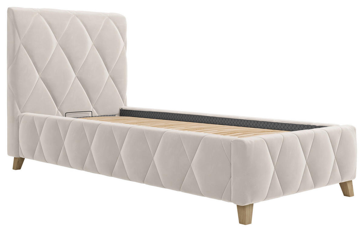 POLSTERBETT gepolstertes Kopfteil, Lattenrost, Bettkasten 80/200 cm  in Creme  - Creme, MODERN, Holz/Textil (80/200cm) - MID.YOU