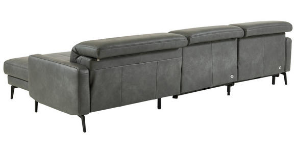 ECKSOFA Anthrazit Echtleder Kopfteilverstellung  - Anthrazit/Schwarz, Design, Leder/Metall (323/179cm) - Dieter Knoll