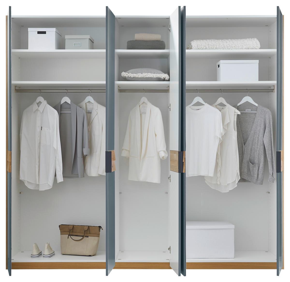 DREHTÜRENSCHRANK 250/229/60 cm,  in Blau, Eichefarben, 5-türig  - Blau/Eichefarben, Design, Holzwerkstoff/Metall (250/229/60cm) - Dieter Knoll