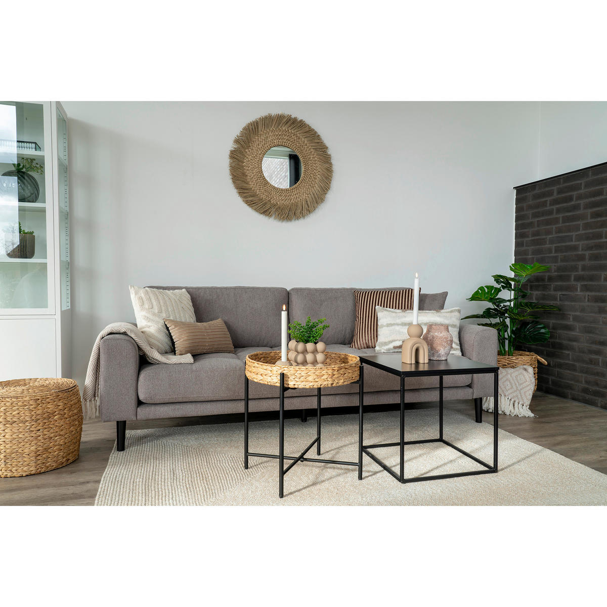 BEISTELLTISCH in Metall, Naturmaterialien  - Schwarz/Braun, Design, Naturmaterialien/Metall (50/48.5/50cm)