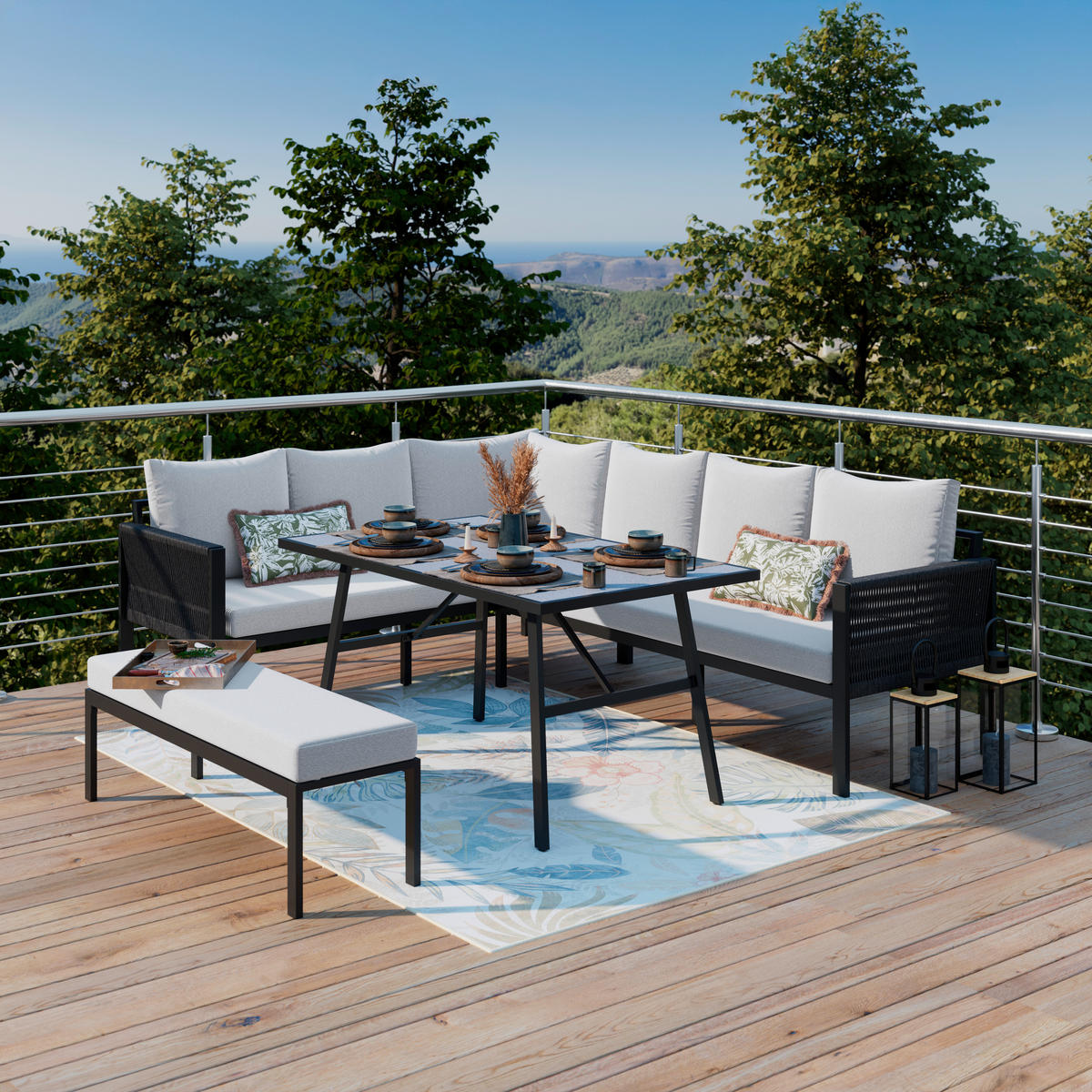 LOUNGE ÉTKEZŐGARNITÚRA  185/240 cm   - szürkésfehér/antracit, Modern, műanyag/textil (185/240cm) - Ambia Garden