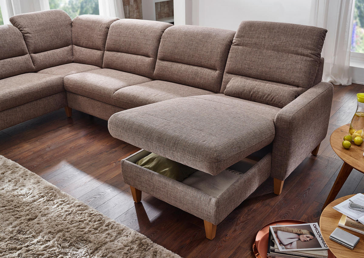 WOHNLANDSCHAFT Cappuccino Flachgewebe  - Eichefarben/Cappuccino, KONVENTIONELL, Holz/Textil (225/335/165cm) - Cantus