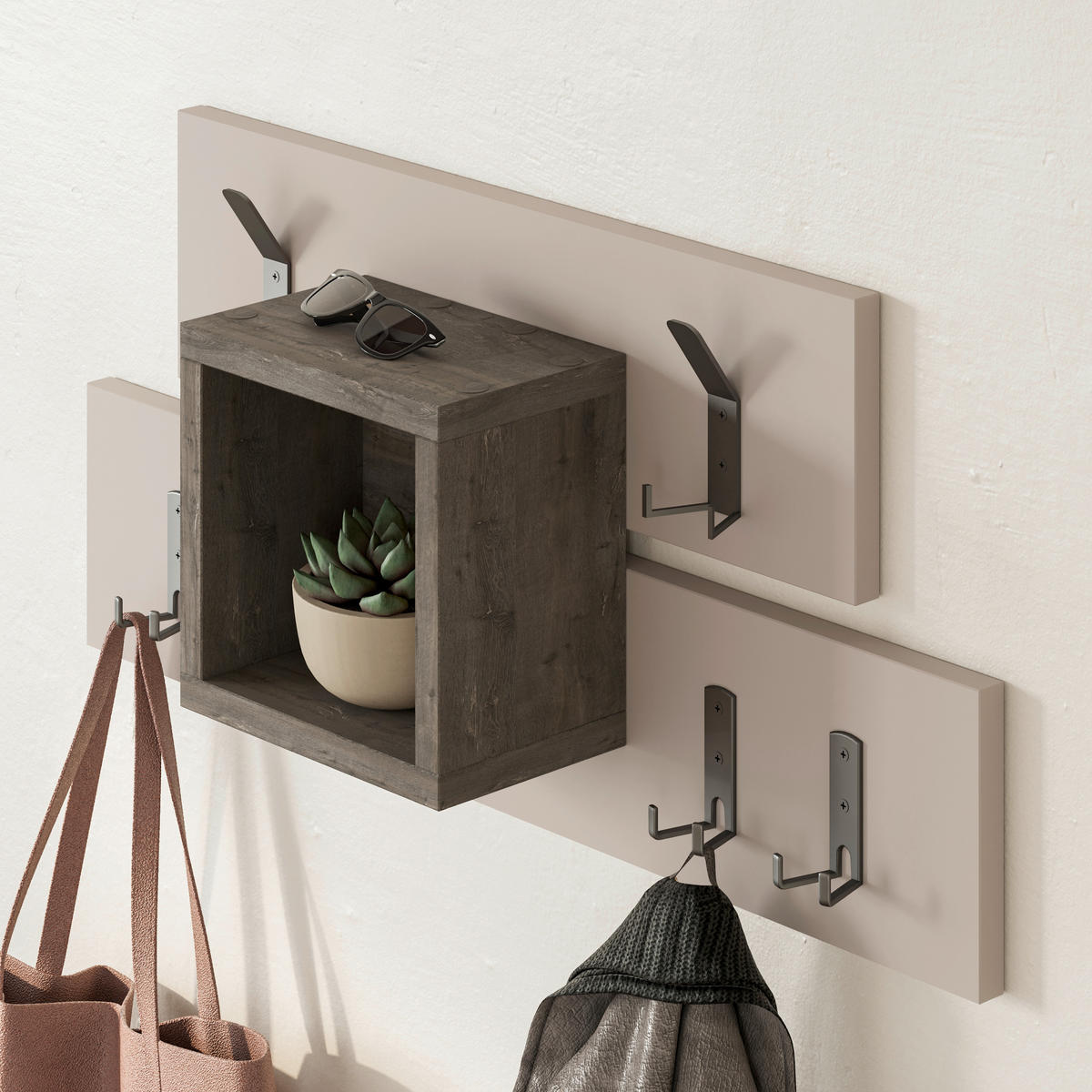 WANDGARDEROBE  in Dunkelbraun, Mokka  - Dunkelbraun/Mokka, Design, Holzwerkstoff/Metall (68/32/13cm) - Livetastic