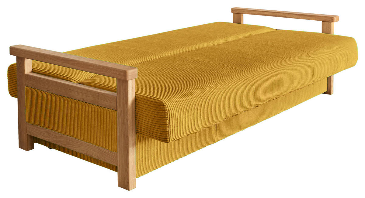 SCHLAFSOFA in Cord Senfgelb  - Senfgelb/Naturfarben, Design, Holz/Textil (220/90/90cm) - P & B