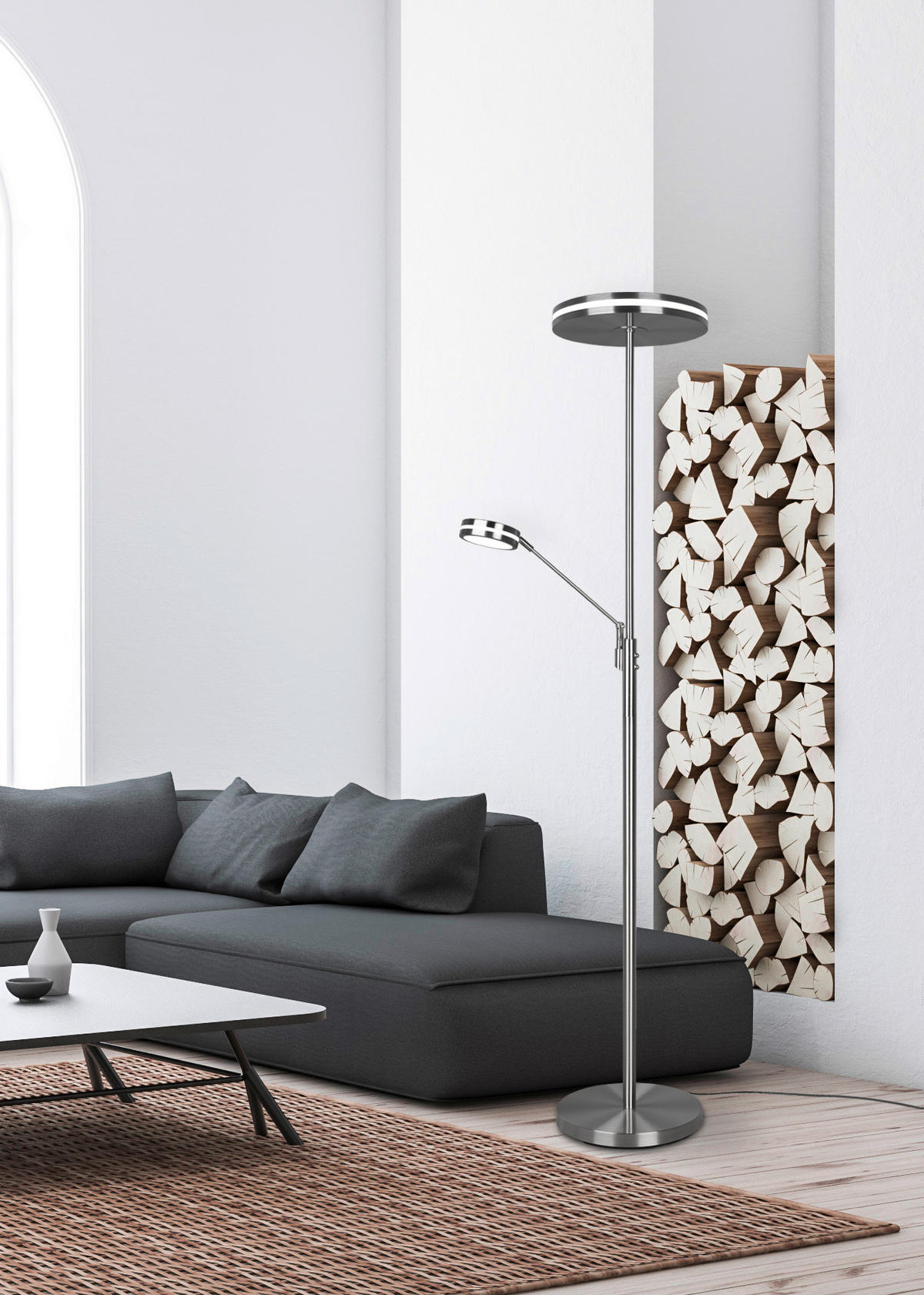 LED-STEHLEUCHTE - Nickelfarben, Basics, Metall (35,2/181cm) - Trio Leuchten