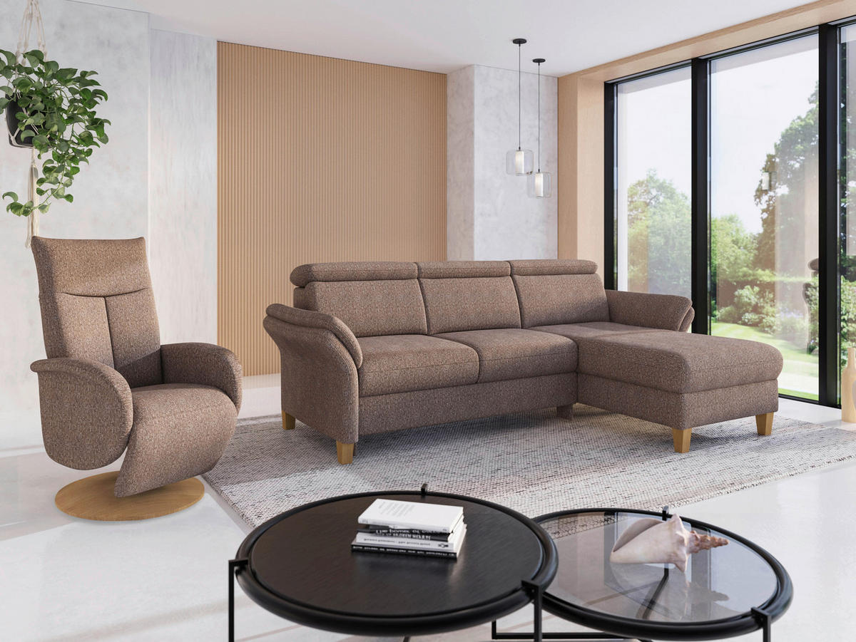 ECKSOFA GLENDALE E Cappuccino Chenille  - Eichefarben/Cappuccino, KONVENTIONELL, Holz/Textil (253/166cm) - Sit & More